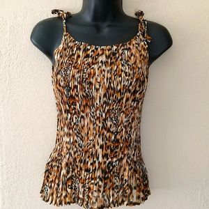 Pleated Expandable Spaghetti Strap Top Animal Print